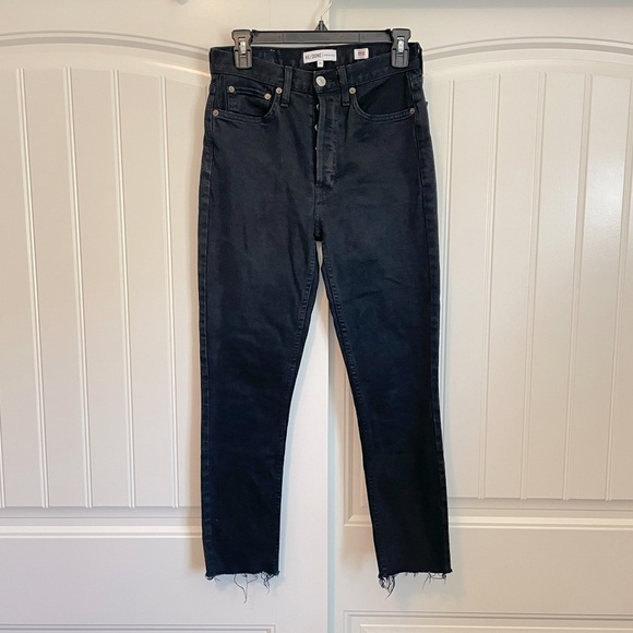 RE/DONE black high rise ankle crop raw hem jeans size 26 - Picture 2 of 8